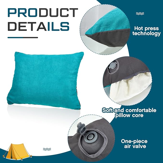 Soaoo 3 Pcs Camping Pillow Inflatable Compressible Memory Foam Foldable Travel Pillow Packable Pillow with Storage Bag for Adult Kid Backpacking Sleeping Traveling Hiking Car Essential Gear (Green)