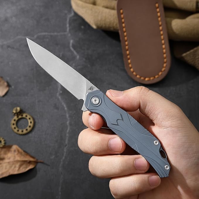 EDC Pocket Folding Knife, S35VN Blade Folding Knife, Blue Titanium Handle, Lined Locking Construction, Suitable for Men and Women's Daily Carry, Lightweight and Practical.