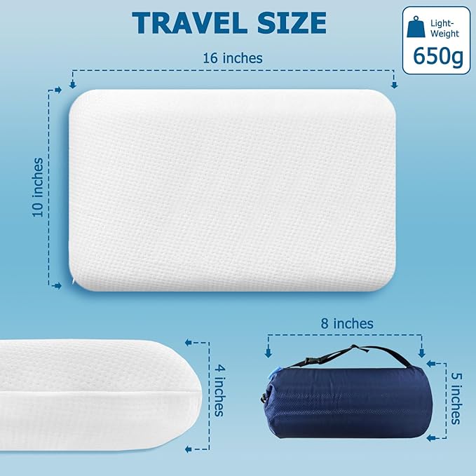 Small Travel Pillow,Memory Foam Travel & Camping Pillow for Adults with Storage Bag,Backpacking, Airplane, Car Travel,Easy to Carry Compact Portable Pillow for Sleeping with Machine Washable Cover