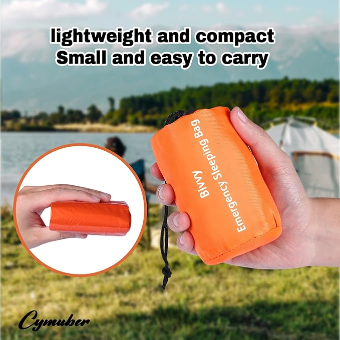 Emergency Sleeping Bag Survival Bag, Cymuber Portable Waterproof Thermal Bivy Sacks Tac Bivvy Bags,Camping Mylar Sleeping Bag Survival Gear Emergency Blankets Survival Shelter