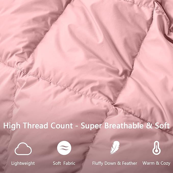 Soft Down Blanket Fluffy Lightweight Warm, Compact Portable Travel Throw Camping Blanket & Pillow Cushion, Airplane Train Beach Glamping Indoor Outdoor, 800 Fill Power 50x70'' Baby Pink