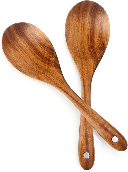 13-Inch Teak Wood Salad Serving Spoon Pack of 2, Wood Cooking Spoons, Large Wooden Spoons for Cooking, Large Serving Spoons, Teak Wooden Salad Spoon Set
