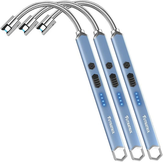 Electronic Candle Lighter Arc Windproof Flameless USB Rechargeable Electric Lighter (3 Pack - Blue)