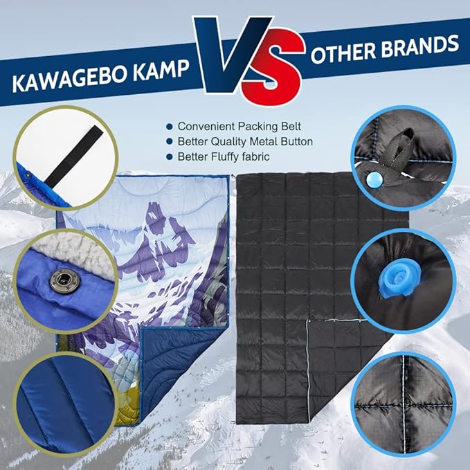 Outdoor Puffy Camping Blanket, Lightweight Windproof Warm Stadium Blanket, Packable Travel Camping Quilt for Cold Weather，Hiking, Backpacking,Sleeping, Hammock, Adventure 78"x 56"
