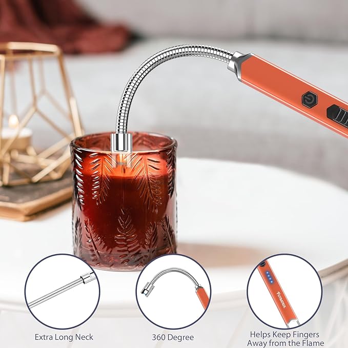 Electronic Candle Lighter Arc Windproof Flameless USB Rechargeable Electric Lighter (1 Pack - Orange)