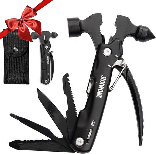Pocket Knife Multitool, 12-in-1 Outdoor Survival Gear, Folding Knife, Unique Gift, Camping Multi-tool, Emergency Breaker, Hammer, Screwdriver, Pliers, Saw, with dual safety locks, with Nylon Sheath