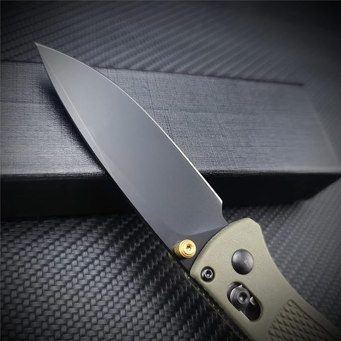 Axis Lock Knife EDC Folding Pocket Knives For Men, Coated Finish Blade, Green Grivory Fiberglass Super Lightweight Handle With Belt Clip, Everyday Carry Thumb Studs Manual Open