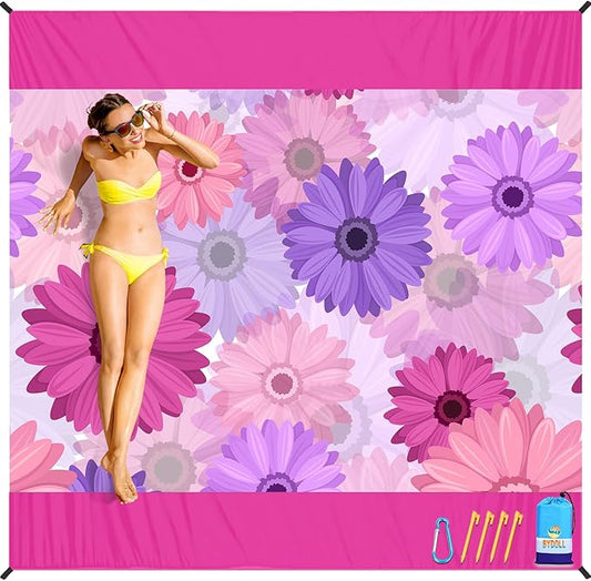 BYDOLL Beach Blanket Sandproof Waterproof 78''×81'' 1-4 Adults Compact Lightweight Oversized Beach Blanket Large Picnic Mat Beach Blanket for Travel Camping Hiking Picnic