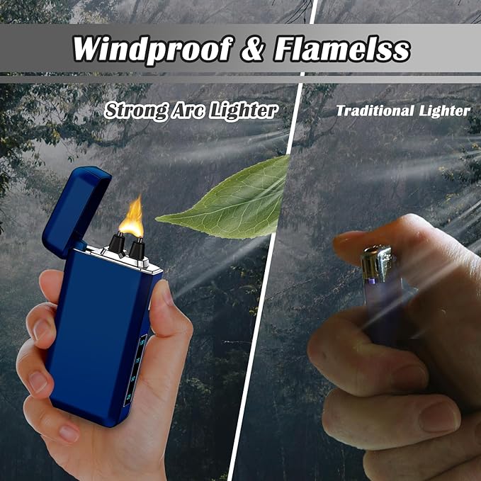 SKRFIRE Electric Lighter USB Type-C Rechargeable Plasma Arc Lighter, Windproof Torch Lighter High Power Flame Candle Lighter with LED Battery Indication for Camping, Hiking, Traveling (Blue)