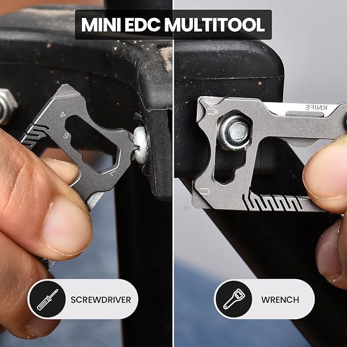 Multitool Carabiner with Pocket knife, Small Multi Tools Keychain Clip, 6 in 1 Mini Titanium EDC Keychain with Bottle Opener, Box Cutter, Wrench, Screwdriver, Emergency Survival Gear for Men