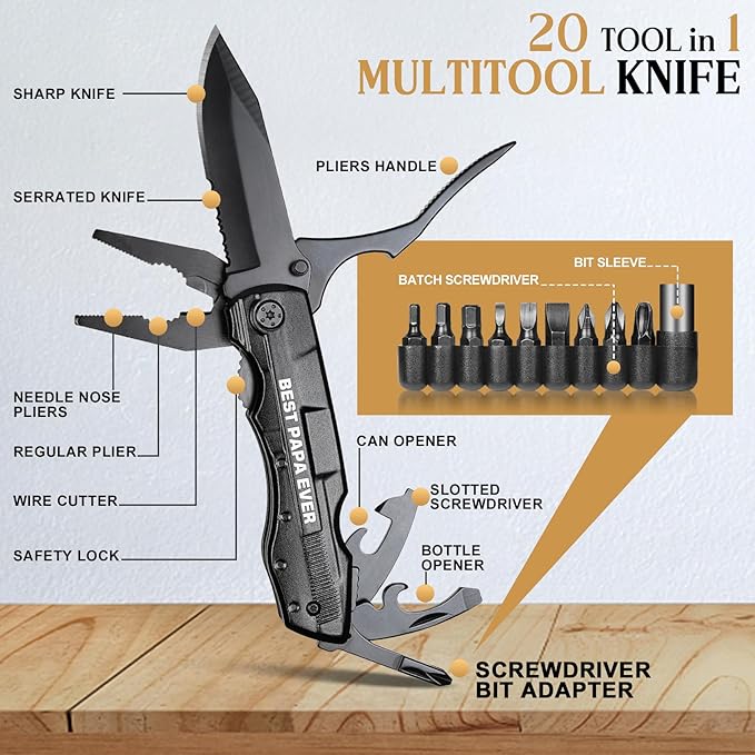 Fathers Day Papa Gifts, Papa Gifts for Fathers Day, Christmas Stocking Stuffers for Papa, Tumbler Multitool Knife Set, Fathers Day Birthday Gifts for Papa, Papa Gifts from Grandchildren
