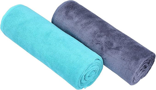 Home Gym Towel for Sweat Men Women Microfiber Yoga Towels Sports Towel Set Quick Dry Exercise Cycling Travel Camping Towel Fast Drying 2-Pack (Grey+Turquoise 2-Pack)