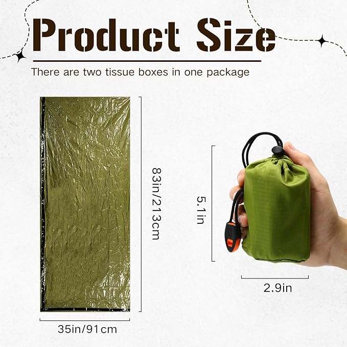 Emergency Sleeping Bags Portable Emergency Blankets Emergency Warm Sleeping Bags Waterproof Warm Life Bags with Whistles Foldable Outdoor Travel Camping Emergency Supplies