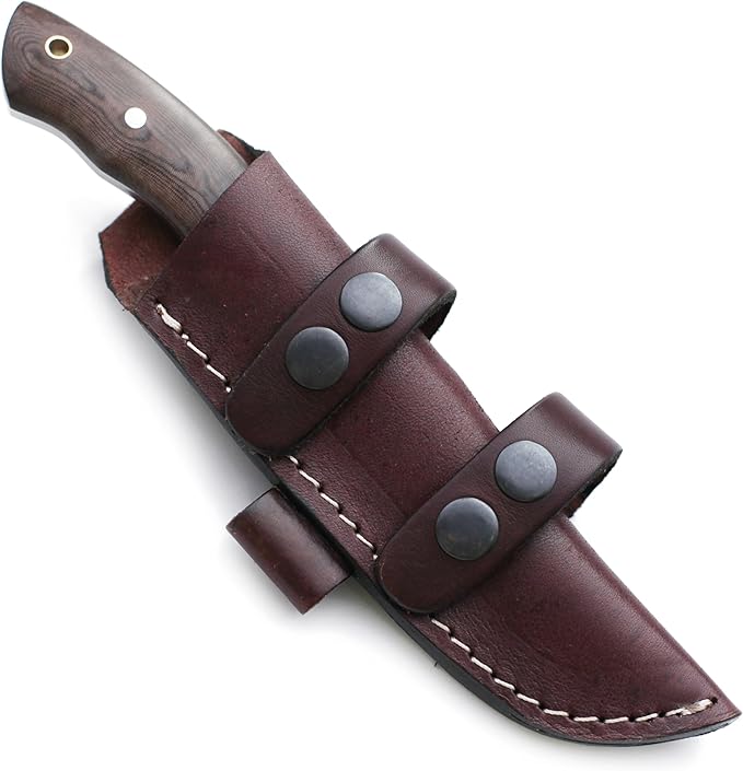 GCS Custom Handmade BROWN MICARTA Handle D2 Tool Steel Skinner Bushcraft Hunting Knife & Horizontal Leather Sheath GCS160