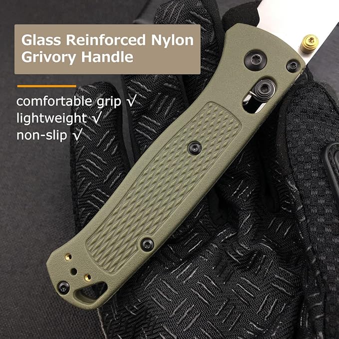 Everyday Carry Bugout Knife, Folding Pocket Knife with 3'' 8Cr13MoV Blade, Plain Edge, Green Glass Reinforced Nylon Grivory Handle with Belt Clip, Axis Lock, Thumb Stud
