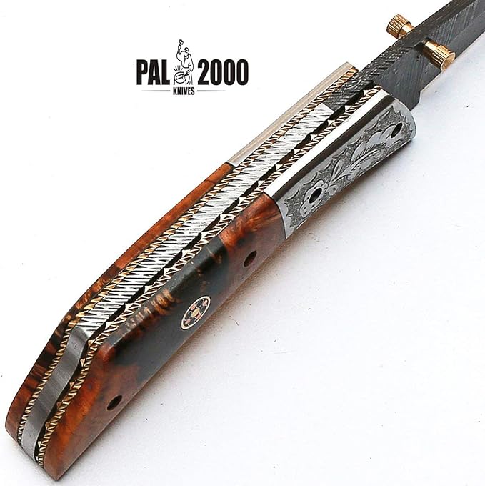 PAL 2000 KNIVES FOL-8832 Handmade Damascus Steel Folding Pocket Hunting Knife with Sheath