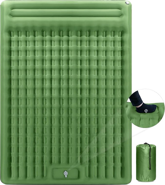 Double Sleeping Pad, 4.7 Inch Extra Thick Comfort Sleeping Mat for Backpacking Hiking Outdoor, Queen Camping Air Mattress with Built in Foot Pump, Compact Inflatable Camping Mat with Pillow