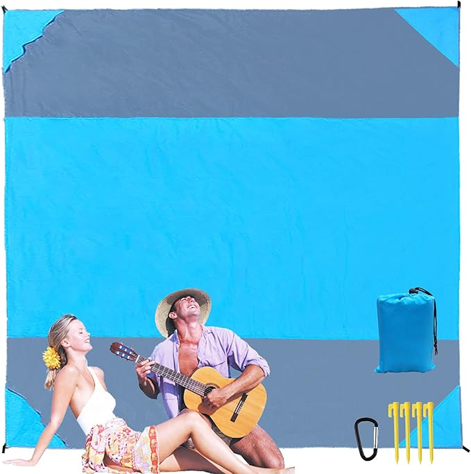 Beach Blanket Oversized 118"x110" Sandproof Water Resistant Beach Blanket Portable Outdoor Camping Blanket Must Have for Travel,Camping,Hiking(BigBlueGray)
