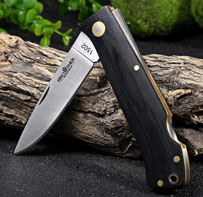 Watchman Brother 1502 Floding Knife 440C Blade G10 Brass Drop Point
