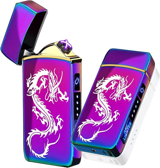 Arc Lighter, Smart Electric Lighter, USB Rechargeable Lighter Windproof Flameless Lighter Lightweight Plasma Lighter for Fire,BBQs,Fireworks,Candle,Camping - Outdoors Indoors (T3-Color ice Dragon)