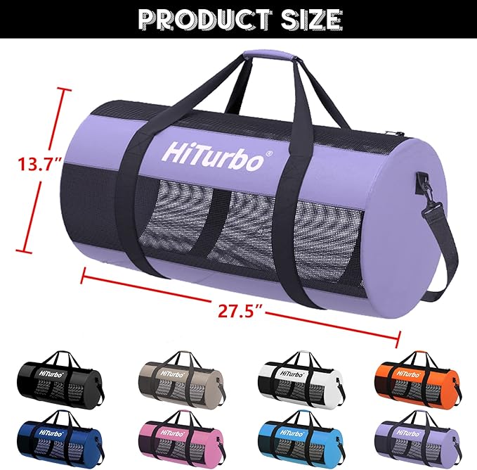 Hiturbo Mesh Dive Duffel Bag: Scuba Gear Bags for Diving, Snorkeling, Freediving and Swimming - 60L Travel Beach Pool Water Sports Equipment Bag with Shoulder Strap