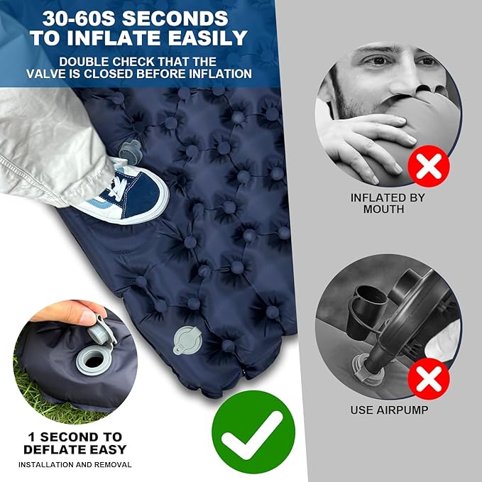 Sleeping Pad for Camping with Built in Pillow Self-Inflating Sleeping Mats with Built-in Foot Pump Ultralight Travel Air Mattress for Camping Backpacking Tent Hiking Blue 1Pcs