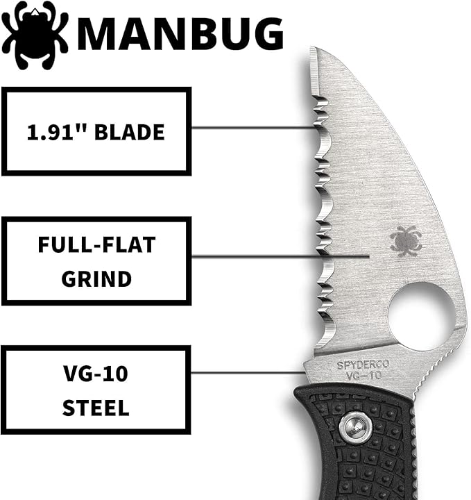 Spyderco Manbug Wharncliffe Lightweight Knife with VG-10 Stainless Steel Blade and FRN Handle - SpyderEgde - MBKWS