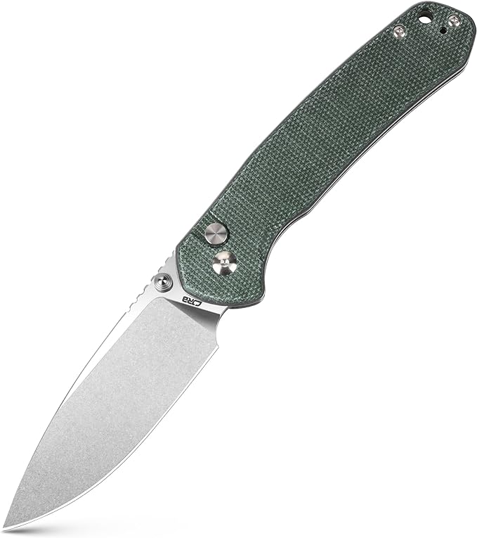 CJRB CUTLERY Pocket Knife Pyrite (J1925L) Button Lock EDC Large Foldable Knife AR-RPM9 Steel Blade and Green Micarta Handle Pink Outdoor for Women Men for Gifts