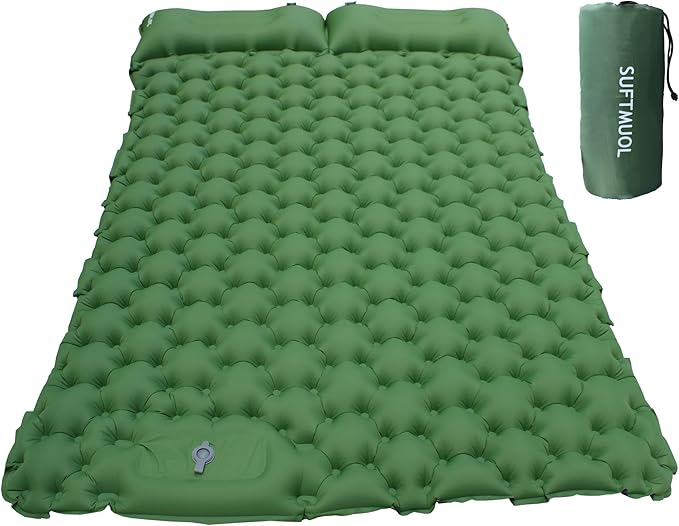 Double Camping Sleeping Pad for Camping Hiking Backpacking 2 Person Self Inflating Sleeping Mat Portable Ultralight Compact Green