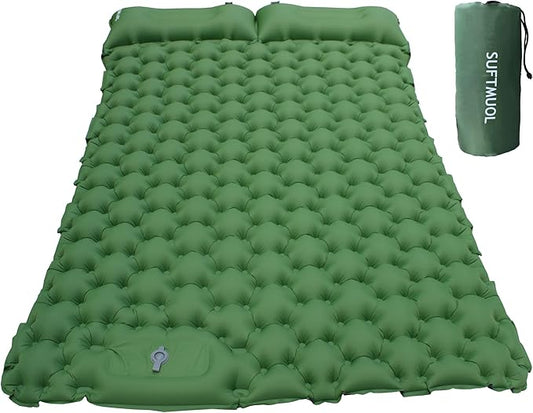 Double Camping Sleeping Pad for Camping Hiking Backpacking 2 Person Self Inflating Sleeping Mat Portable Ultralight Compact Green