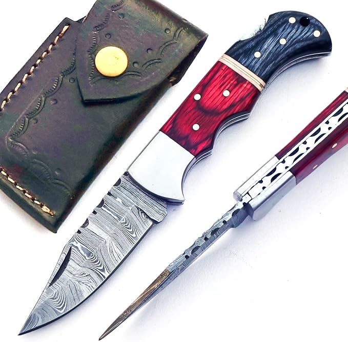 Hand Forged Vikings Axe & Damascus Steel Folding Knife Set- 21"" Carbon Steel Nordic Hatchet + EDC Knife with Sheath- Ideal for Camping, Gift for Men, Black