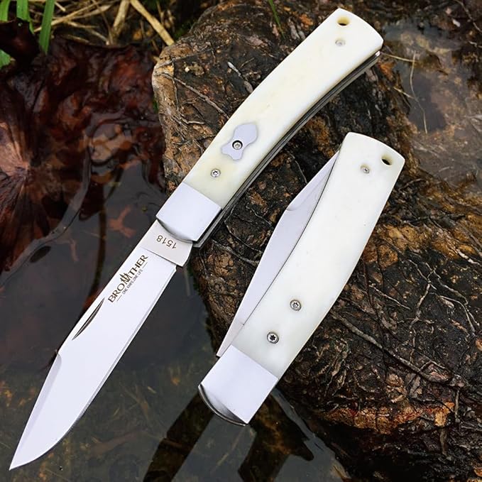 Watchman Brother1518 Slip Joint Knife Bone Grips Micarta Half Stop VG10 Pocket Knife (White Bone)