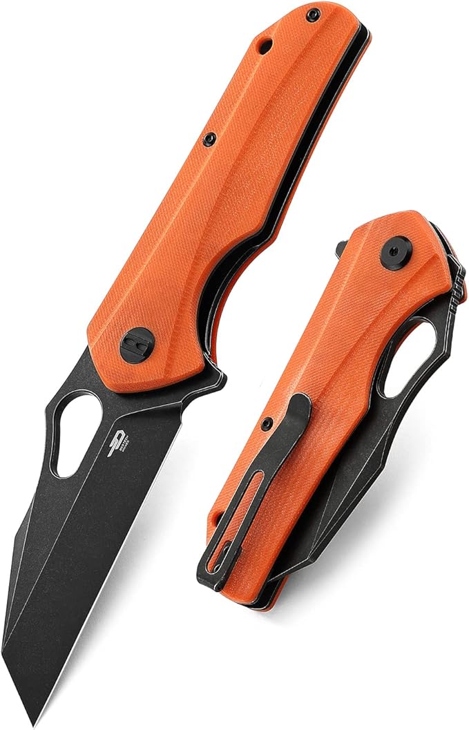 BESTECH KNIVES Pocket Folder Folding Knife: 3.47" D2 Steel Black Tanto Blade, G10 Handle, EDC Clip, BG36E (Orange)