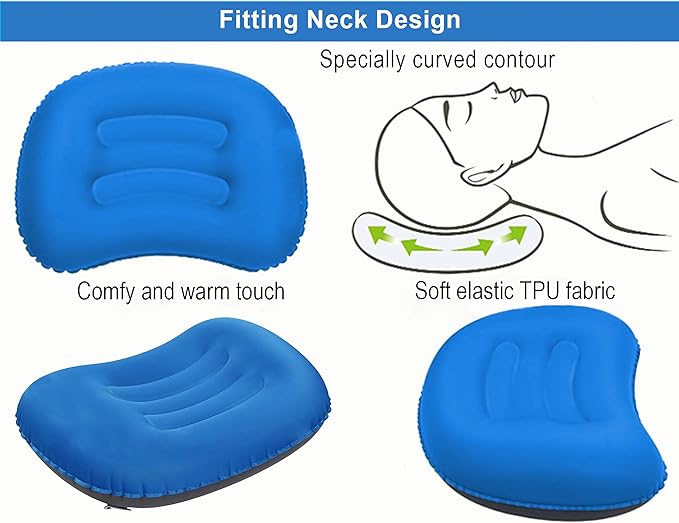 Portable Inflatable Neck Pillow for Outdoor Travel, Camping, Office Naps-Polyester ，Color Available-Simple and Comfortable (16.5 * 12.6 * 4.3in, Blue)