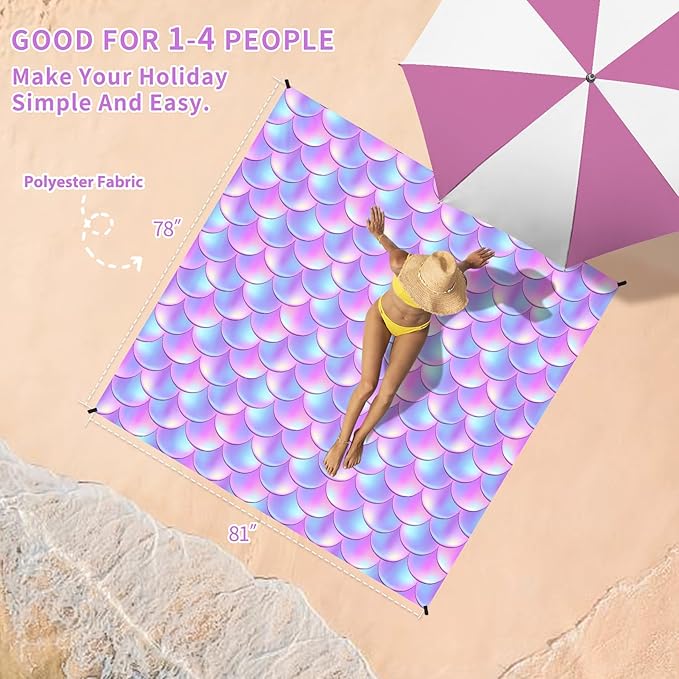 BYDOLL Beach Blanket Jellyfish Sandproof Waterproof 78''×81''1-4 Kids Adults Compact Lightweight Oversized Blanket Large Picnic Mat Beach Blanket for Travel Camping Hiking Picnic