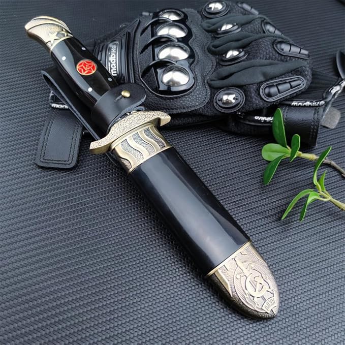 Outdoor Bushcraft Fixed Blade Survival Knife with Sheath - 5.15 in Mirror Blade Zinc Alloy + Resin Handle - Full Tang Bowie Knife for Collectors - Best for Hunting Camping Fishing, Black