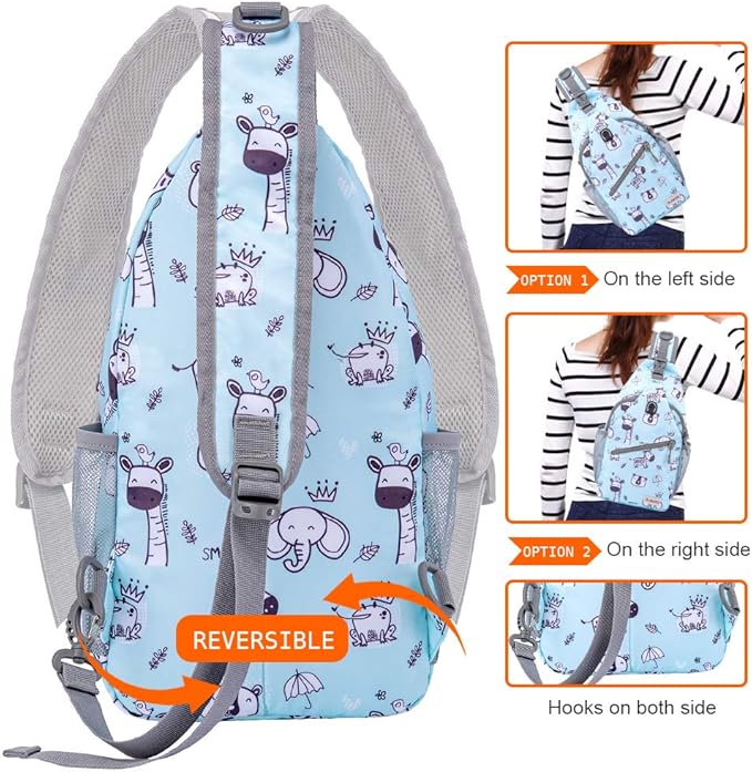 ZOMAKE Sling Bag for Women Men, Small Crossbody Sling Backpack, Mini Water Resistant Shoulder Daypack for Travel, Anti Thief Chest Bag for Hiking, Sports(Zoo Blue)