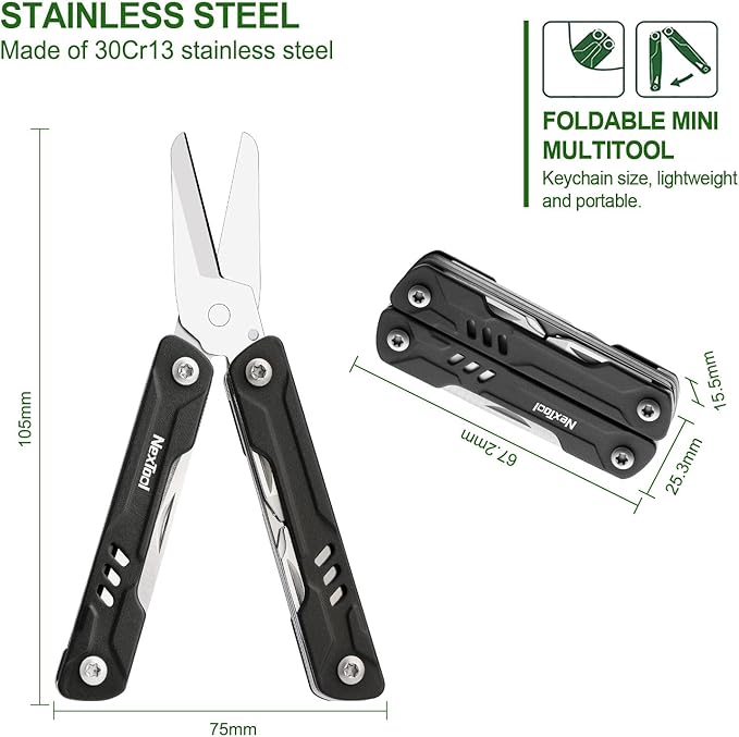NexTool Keychain Multitool, Mini Sailor Scissors, 10 in 1 Mini Multitool with EDC Pocket Knife, Mini Pliers, Bottle Opener and Screwdriver for Fishing, Camping, Gifts for Men on Christmas, Birthday
