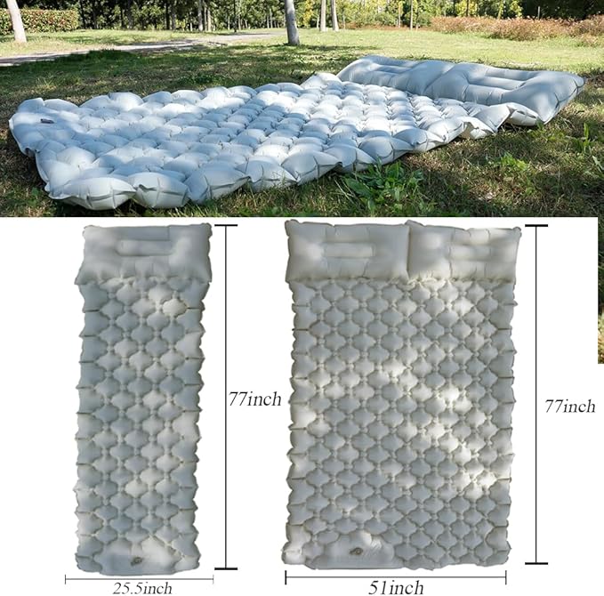 Sleeping Pad for Camping, Inflatable Sleeping Mat with Pillow, Camping Pad with Built-in Foot Pump, Lightweight Camping Mattress Pad for Car Camping, Backpacking, Tent and Hiking (Single (Grey))