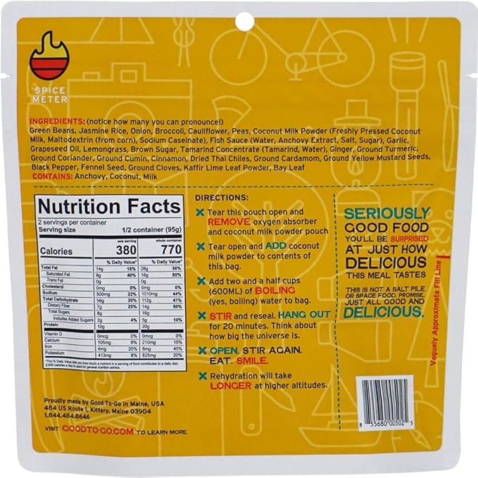 GOOD TO-GO Thai Curry | Camping Food, Backpacking Food | Just Add Water Meals, Backpacking Meals | Dehydrated Meals Taste Better Than Freeze Dried Meals