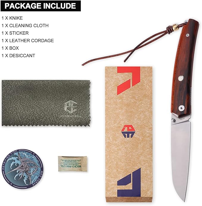 Petrified fish PF719 Folding Knife,3.34" 12C27N Steel Blade, G10 Handle Thumb Stud Liner lock Pocket knife (Sandalwood Handle)