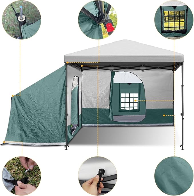 KAMPKEEPER Side Tent,Camping Tent for 10' x 10' Pop Up Canopy, Easy Set Up Gazebo,Compatible with 10' Wide Canopy Tents (Green)