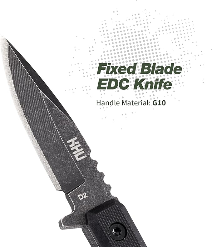 Neck Knife Fixed Blade EDC Knife - Knife Necklace Mini Knife Survival Knife Neck Knives - D2 Steel G10 Handle - Outdoor Hunting Camping Gear with kydex Sheath