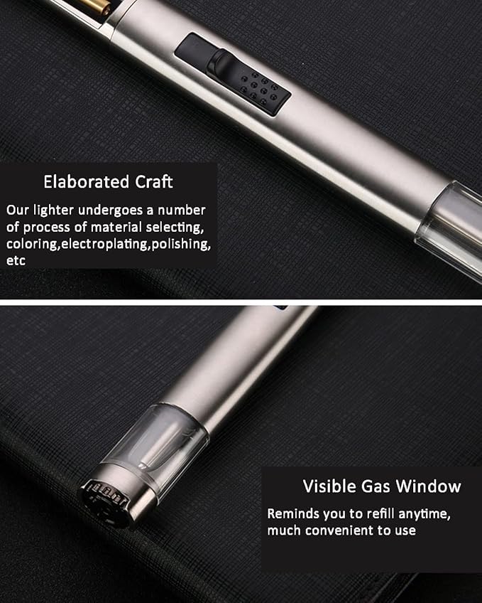 Ambrogio.L 1300 ℃ Jet Torch Lighter Pen Style Adjustable Flame Refillable Gas Cigar Cigarette Lighter Fire Starter with Visible Gas Window,Silver
