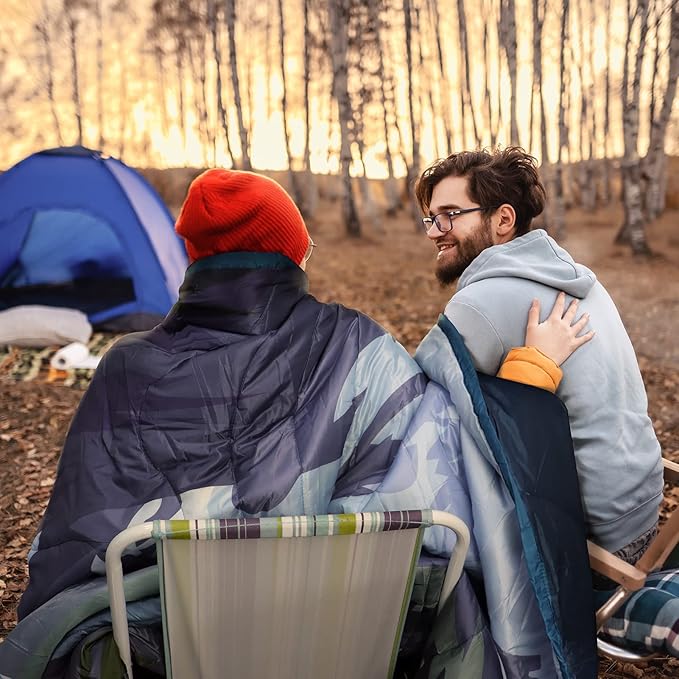 Outdoor Puffy Camping Blanket, Lightweight Windproof Warm Stadium Blanket, Packable Travel Camping Quilt for Cold Weather，Hiking, Backpacking,Sleeping, Hammock, Adventure 78"x 56"