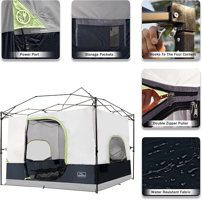KAMPKEEPER Camping Inner Tent for Pop Up Canopy Converts 10'x10' Straight Leg Canopy into Camping TentFully Vented Roof, Black