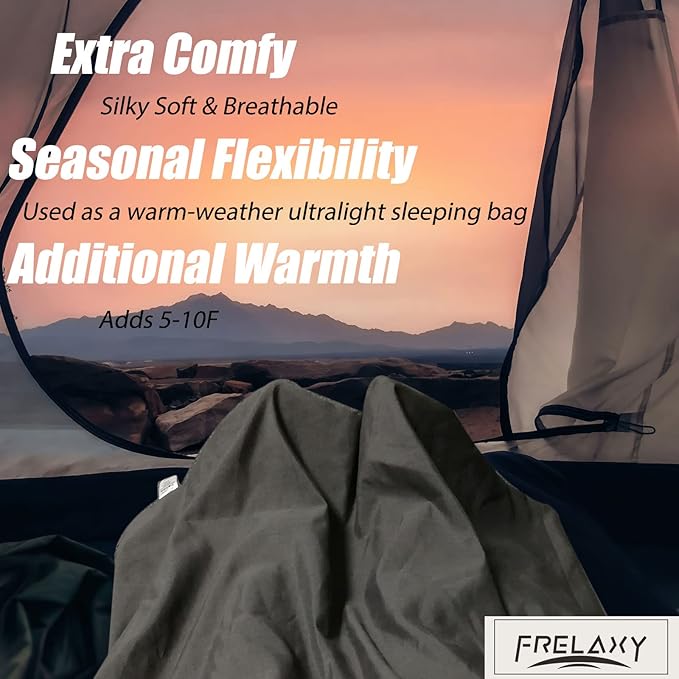 Frelaxy Sleeping Bag Liner, XL Travel Sheet & Camping Sheet for Backpacking, Hotel, Hostels & Traveling, Comfy & Easy Care, Full-Length Zipper/No Zipper