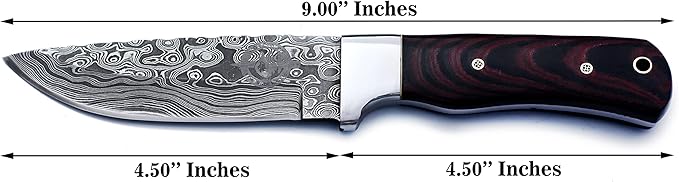 Handmade Damascus Steel Knife Bowie for Hunting,Survival,Camping,Bushcraft,and Fishing Fixed Blade with Drop Point Full Tang Micarta Handle,Leather Sheath - WKD-778