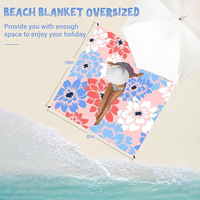 Beach Blanket Waterproof Sandproof 1-7 Adult Oversized 78 '' × 81 '' Lightweight Durable Compact Sand Free Beach Mat for Travel Camping Hiking Picnic Blanket Extra Large