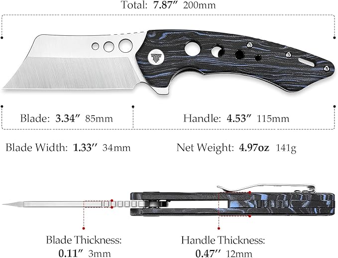 Pocket Folded Knife for Men,Clip EDC Hunting Folding Knives & G10 Handle,3.7" 154CM Steel Survival Knife for Hiking Camping,Flipper Opening,Ball Bearings Pivot,Mensae-03BB with Gift Box